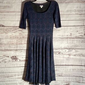 LuLaRoe Navy Blue and Pink Patterned Nicole Dress
